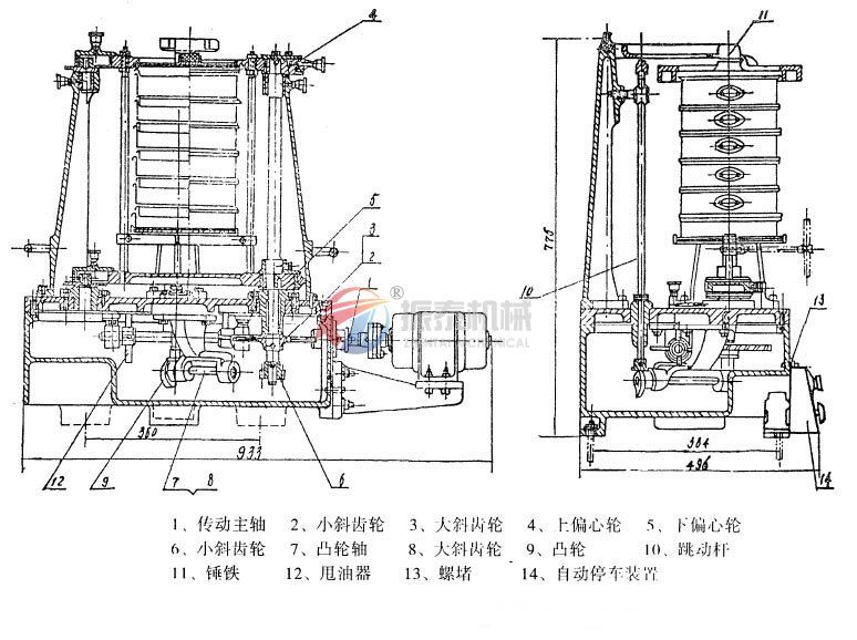 鐵精礦粉拍擊篩結構圖